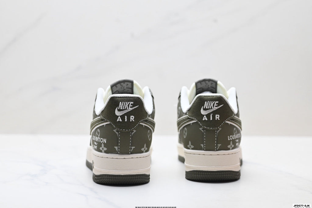 Nike Air Force 1 Low Black Gray Monogram Print Unisex Sneakers Style 11