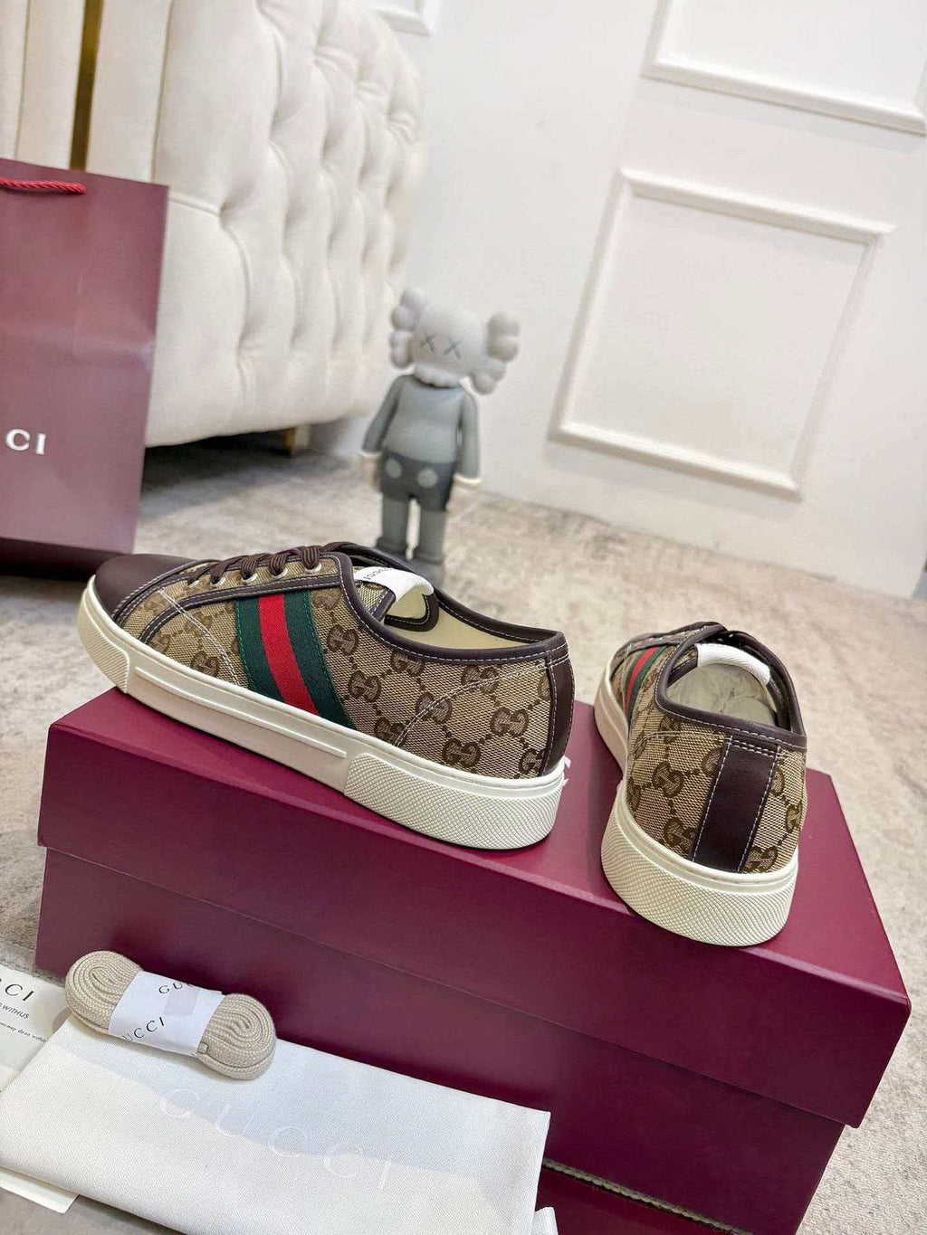 Gucci Brown Monogram Stripe Sneakers