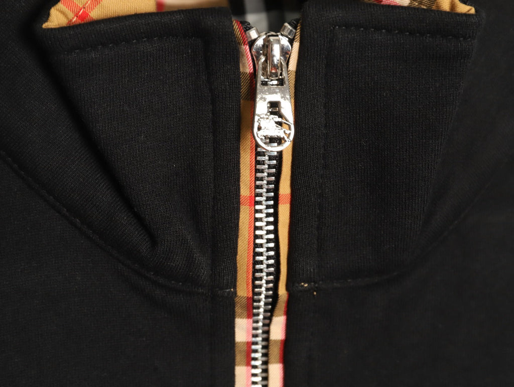 Burberry Equestrian-Detail Collared Half-Zip Sweatshirt - Black